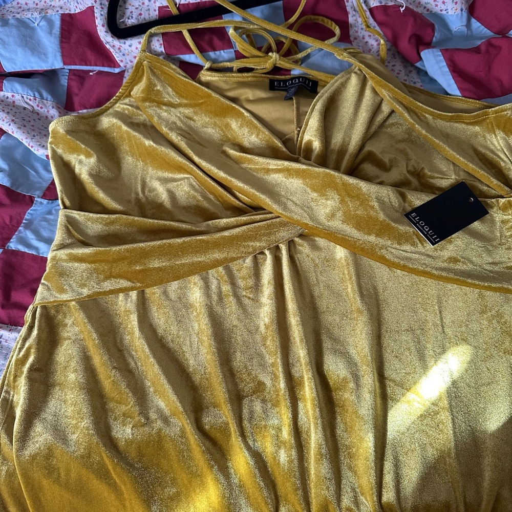 Eloquii Mustard Velvet Dress